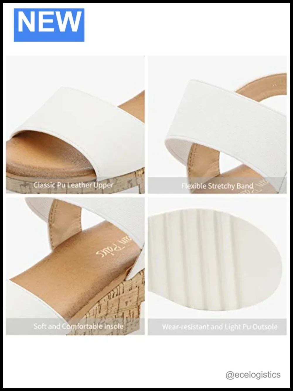 Faux Leather Wedge Platform Sandals with Elastic Straps